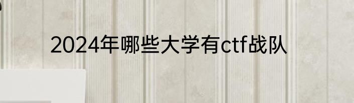 2024年哪些大学有ctf战队