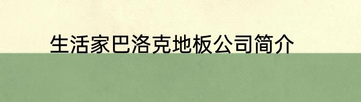 生活家巴洛克地板公司简介