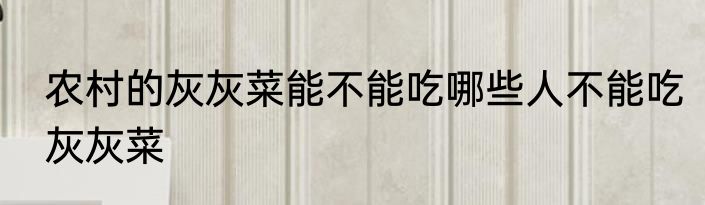 农村的灰灰菜能不能吃哪些人不能吃灰灰菜
