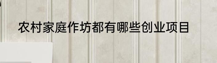 农村家庭作坊都有哪些创业项目