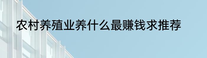 农村养殖业养什么最赚钱求推荐