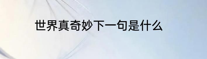 世界真奇妙下一句是什么