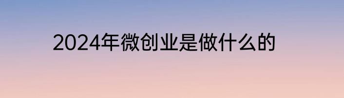 2024年微创业是做什么的
