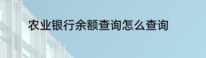 农业银行余额查询怎么查询
