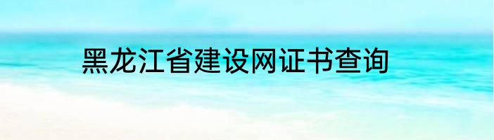 黑龙江省建设网证书查询