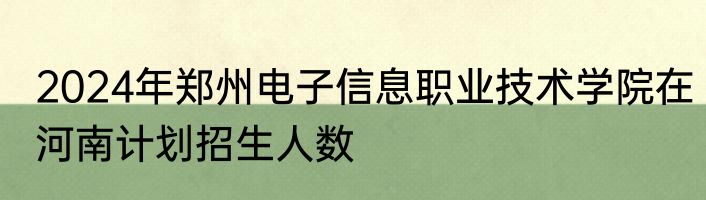 2024年郑州电子信息职业技术学院在河南计划招生人数