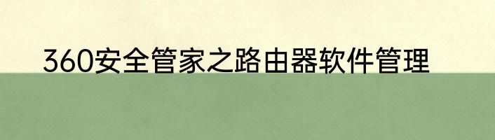 360安全管家之路由器软件管理
