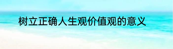 树立正确人生观价值观的意义