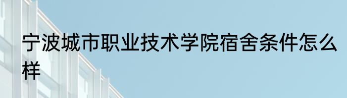 宁波城市职业技术学院宿舍条件怎么样
