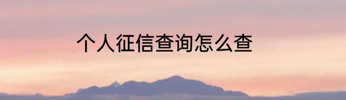 个人征信查询怎么查