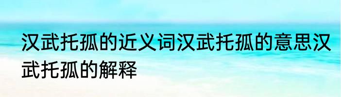 汉武托孤的近义词汉武托孤的意思汉武托孤的解释
