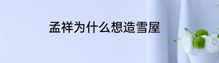 孟祥为什么想造雪屋