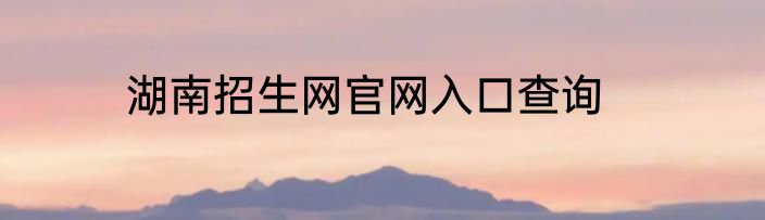 湖南招生网官网入口查询