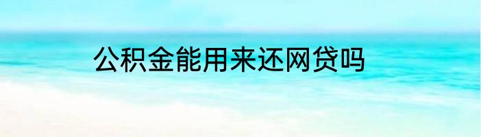 公积金能用来还网贷吗
