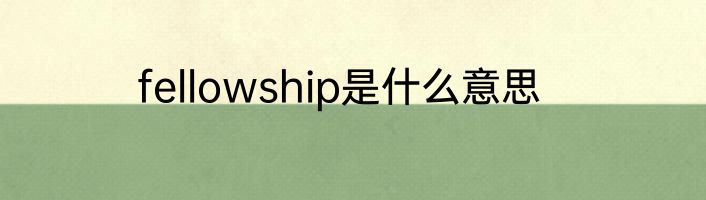 fellowship是什么意思