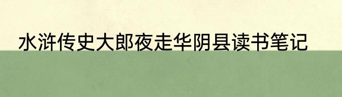 水浒传史大郎夜走华阴县读书笔记