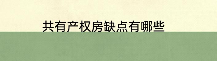 共有产权房缺点有哪些