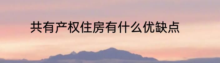 共有产权住房有什么优缺点