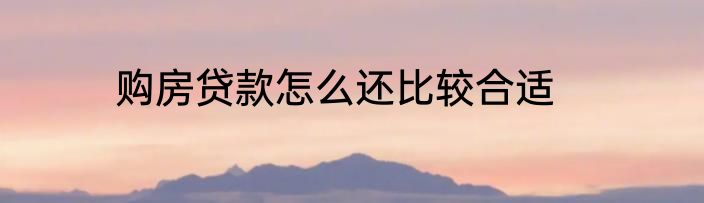 购房贷款怎么还比较合适