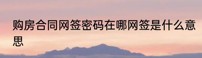 购房合同网签密码在哪网签是什么意思