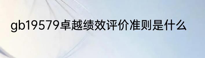gb19579卓越绩效评价准则是什么