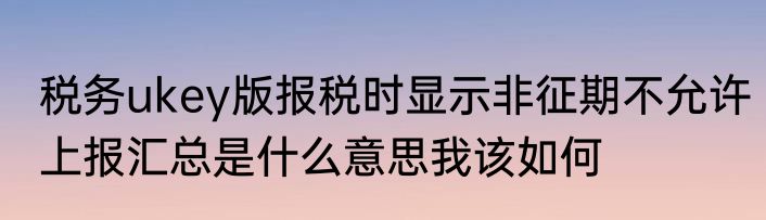税务ukey版报税时显示非征期不允许上报汇总是什么意思我该如何