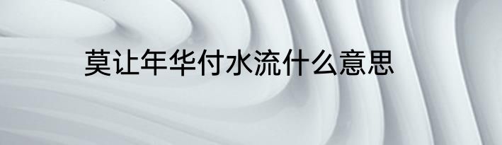 莫让年华付水流什么意思