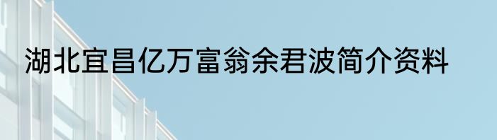 湖北宜昌亿万富翁余君波简介资料