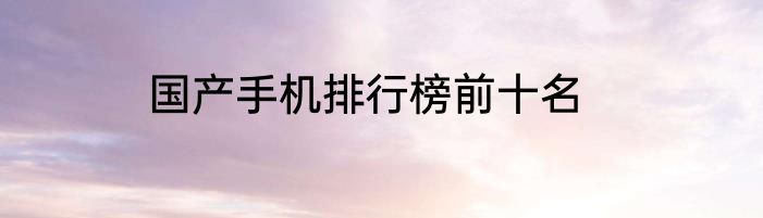 国产手机排行榜前十名