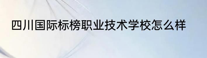 四川国际标榜职业技术学校怎么样
