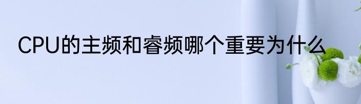 CPU的主频和睿频哪个重要为什么