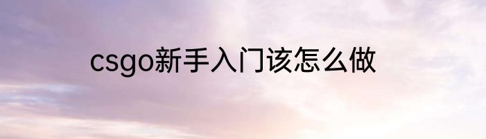 csgo新手入门该怎么做