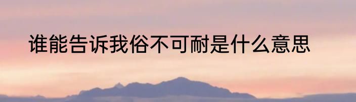 谁能告诉我俗不可耐是什么意思