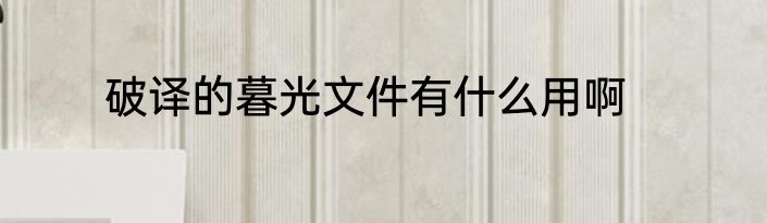 破译的暮光文件有什么用啊