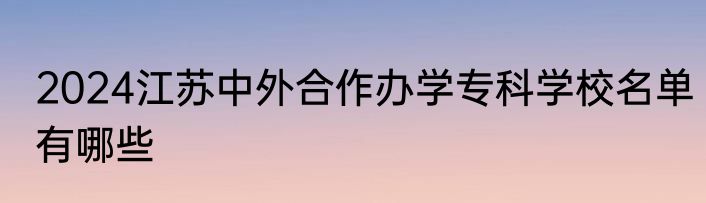 2024江苏中外合作办学专科学校名单有哪些