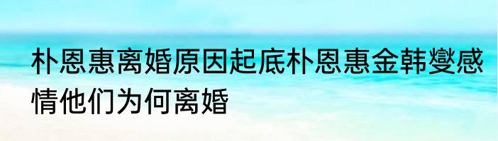 朴恩惠离婚原因起底朴恩惠金韩燮感情他们为何离婚
