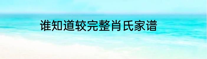 谁知道较完整肖氏家谱