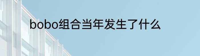 bobo组合当年发生了什么