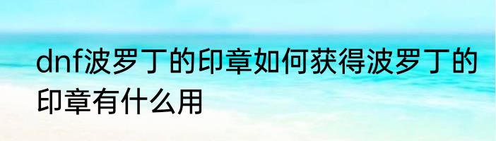 dnf波罗丁的印章如何获得波罗丁的印章有什么用