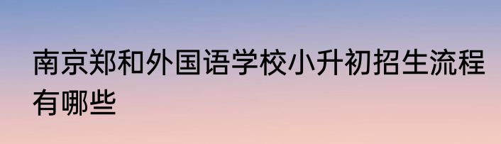 南京郑和外国语学校小升初招生流程有哪些