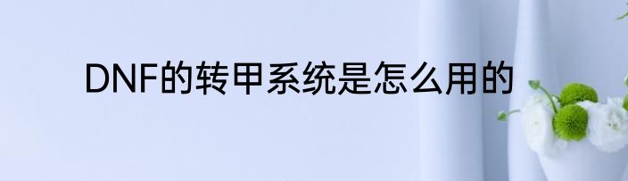 DNF的转甲系统是怎么用的