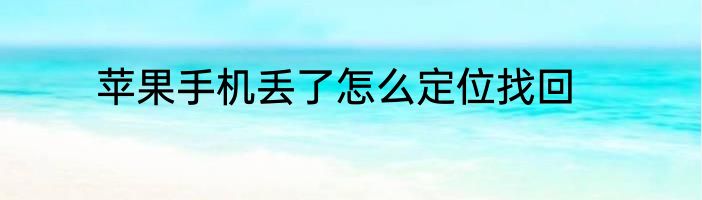苹果手机丢了怎么定位找回