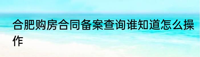 合肥购房合同备案查询谁知道怎么操作