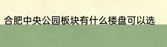 合肥中央公园板块有什么楼盘可以选