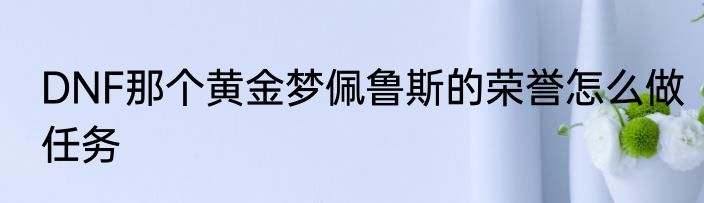 DNF那个黄金梦佩鲁斯的荣誉怎么做任务