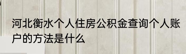 河北衡水个人住房公积金查询个人账户的方法是什么