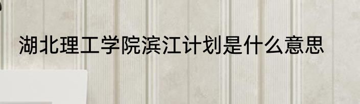 湖北理工学院滨江计划是什么意思